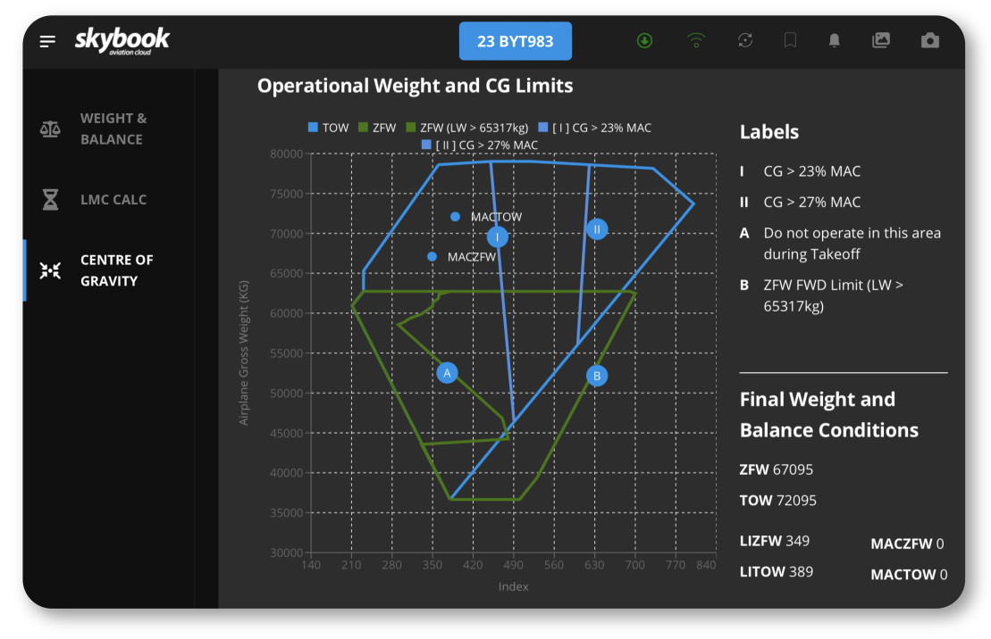 Image of the skybook EFB Weight & Balance tools