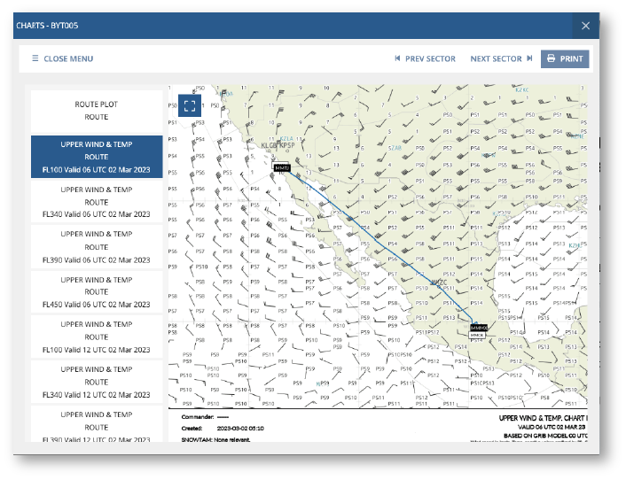View flight briefings & route weather charts