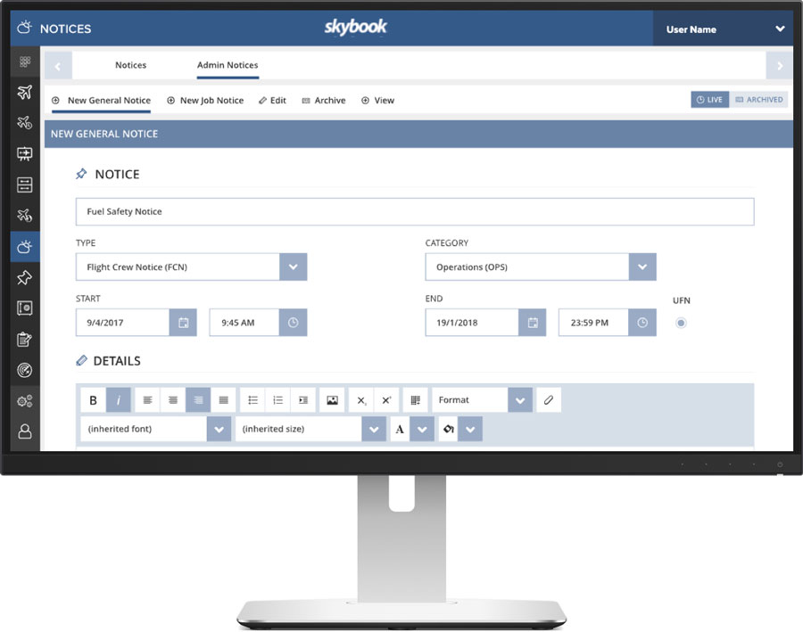 The skybook Planning Portal provides global insight for flight operations and dispatch, ground crews, airports and aircrew