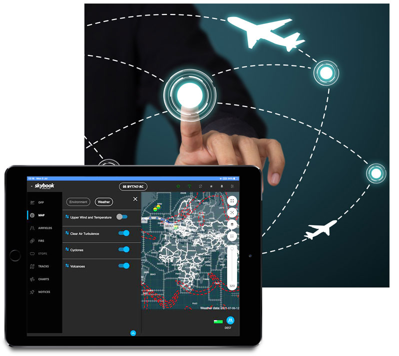 skybook Global mapping provides instant access to vital information with detailed route overviews