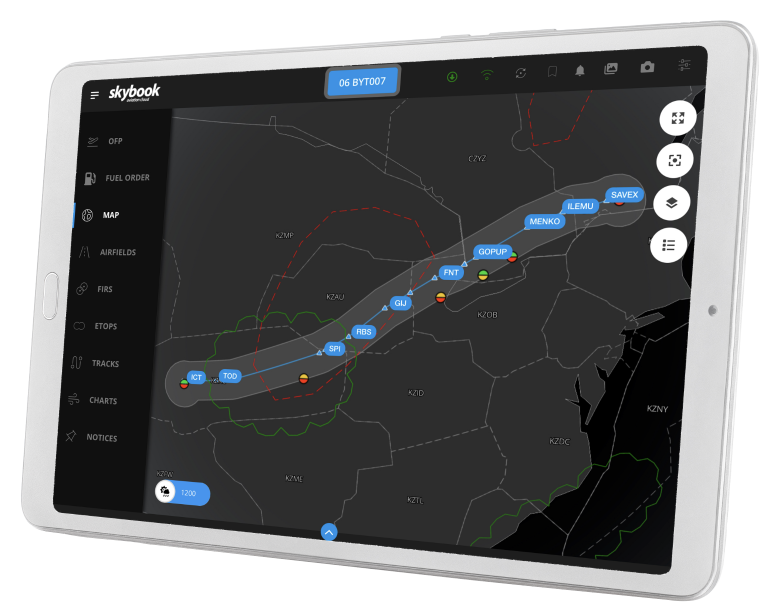 skybook Global mapping provides instant access to vital information with detailed route overviews