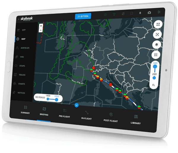 skybook Global mapping provides instant access to vital information with detailed route overviews