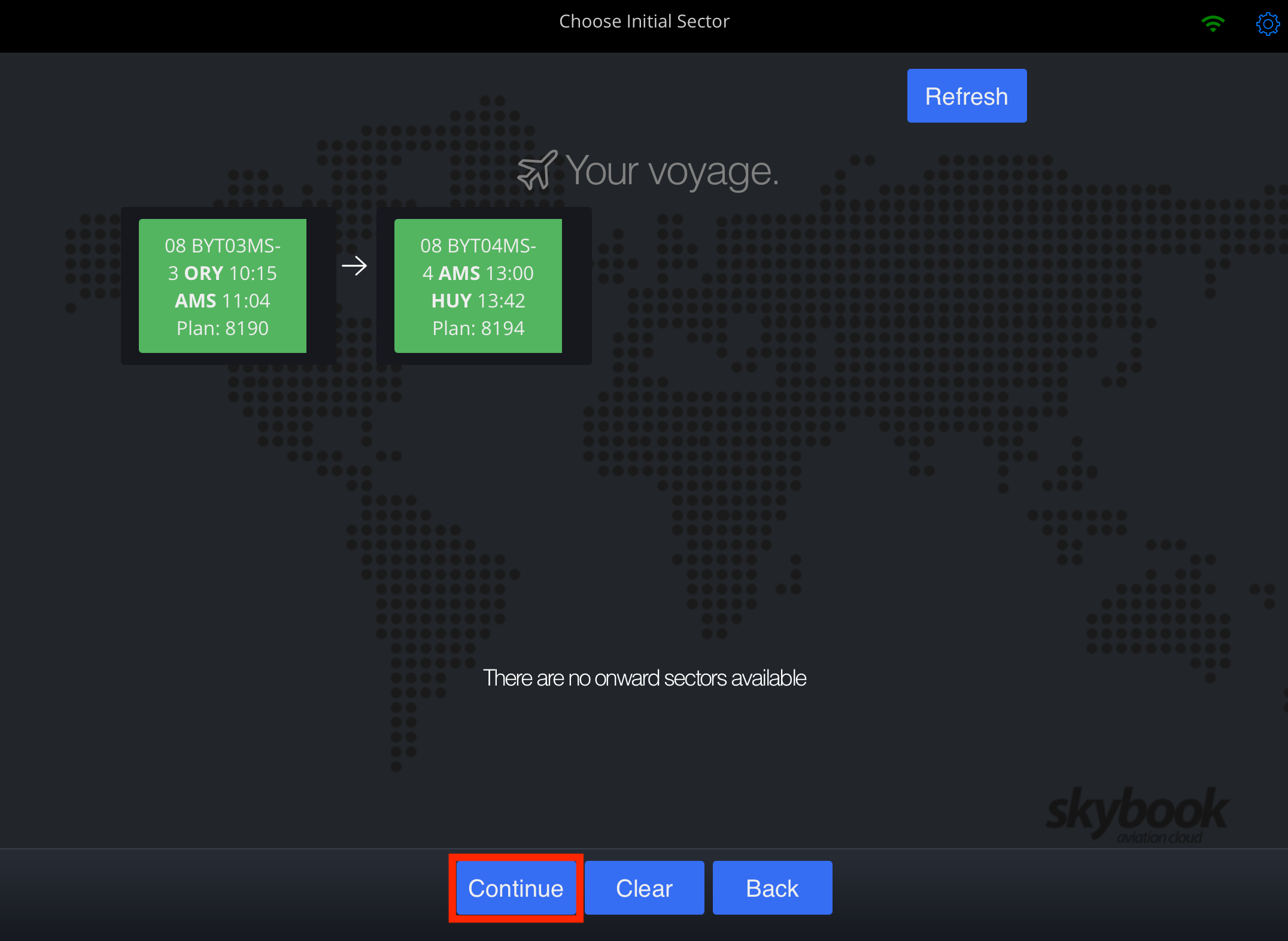 skybook efb choose next sector