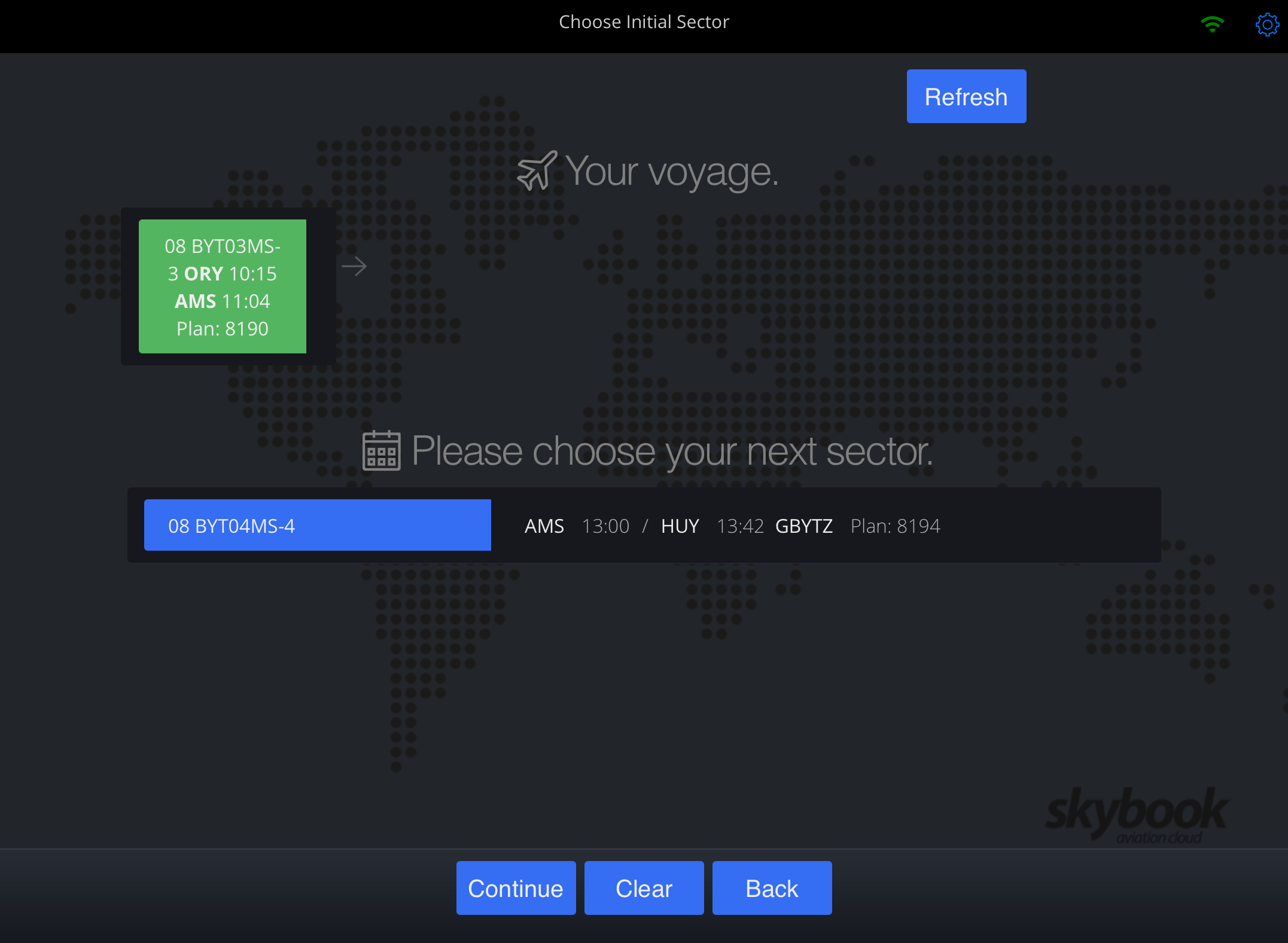 skybook efb choose sector