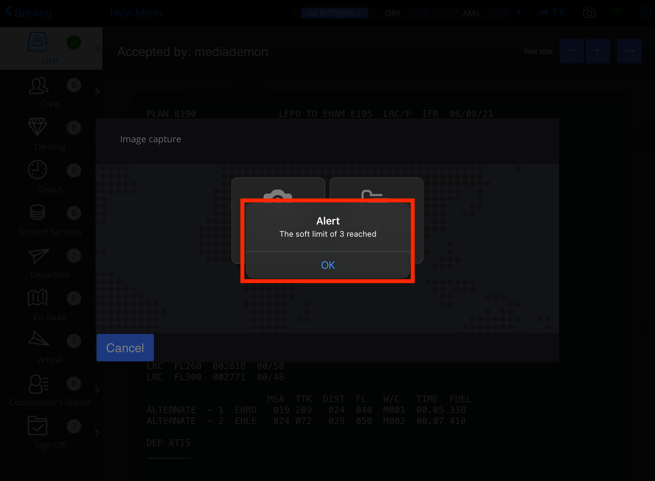 skybook efb photo limit