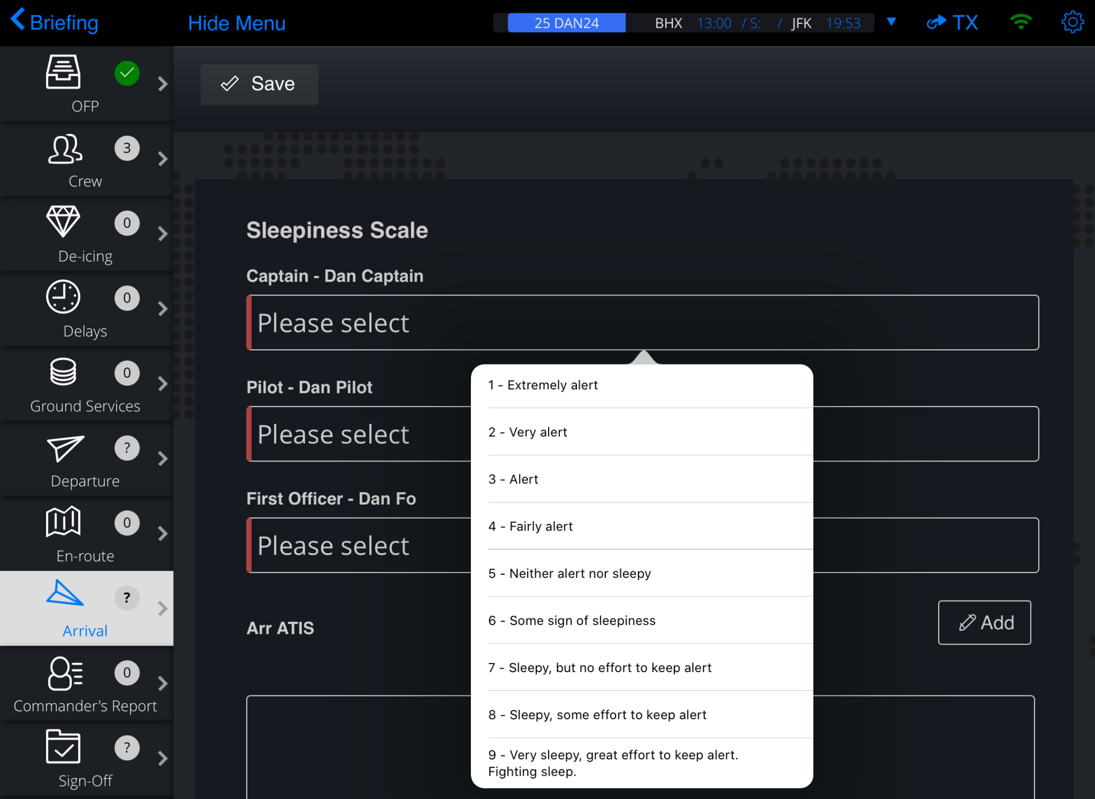 Fatigue monitoring within the EFB