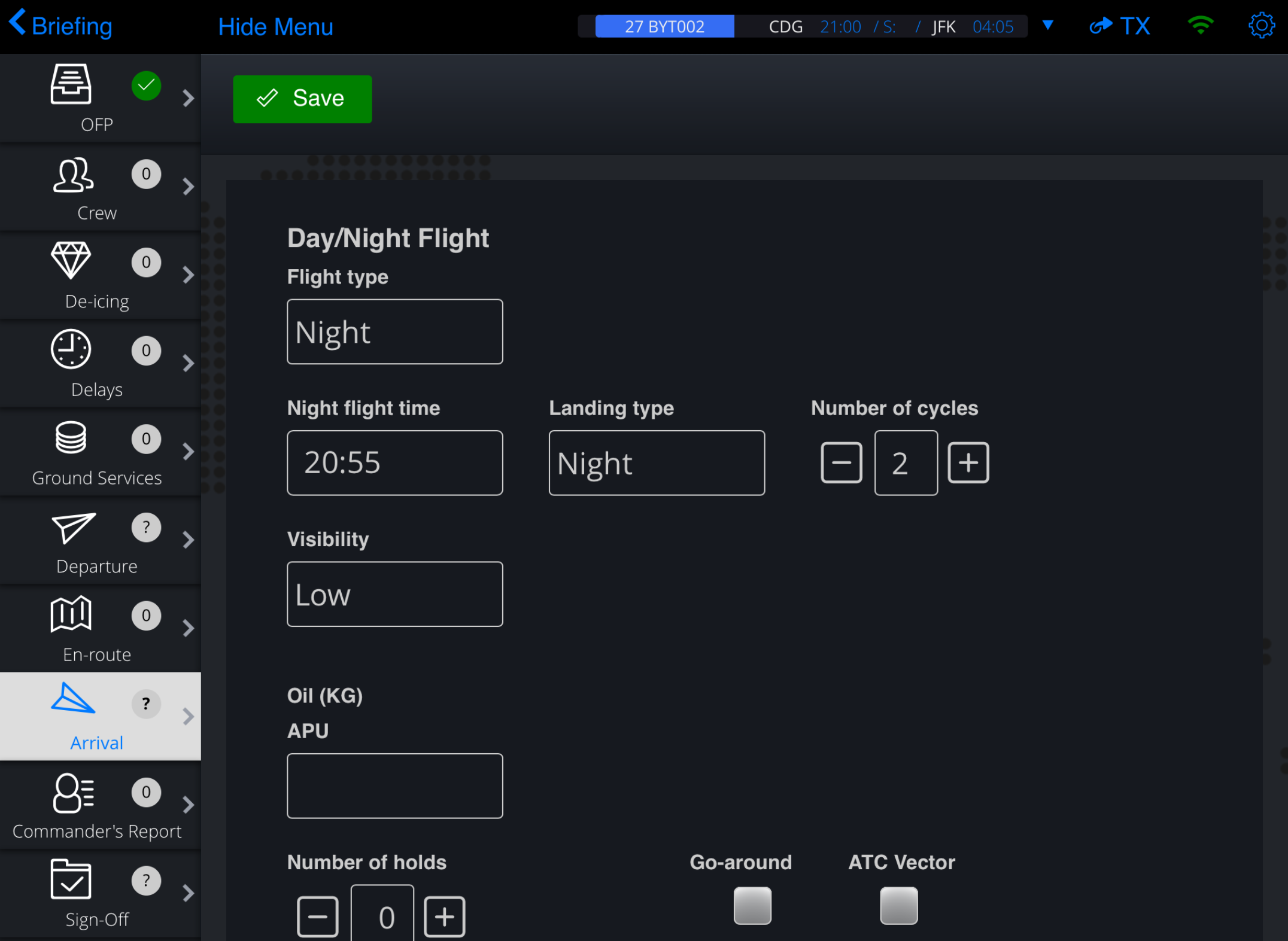 Additional crew data capture in Arrival Module