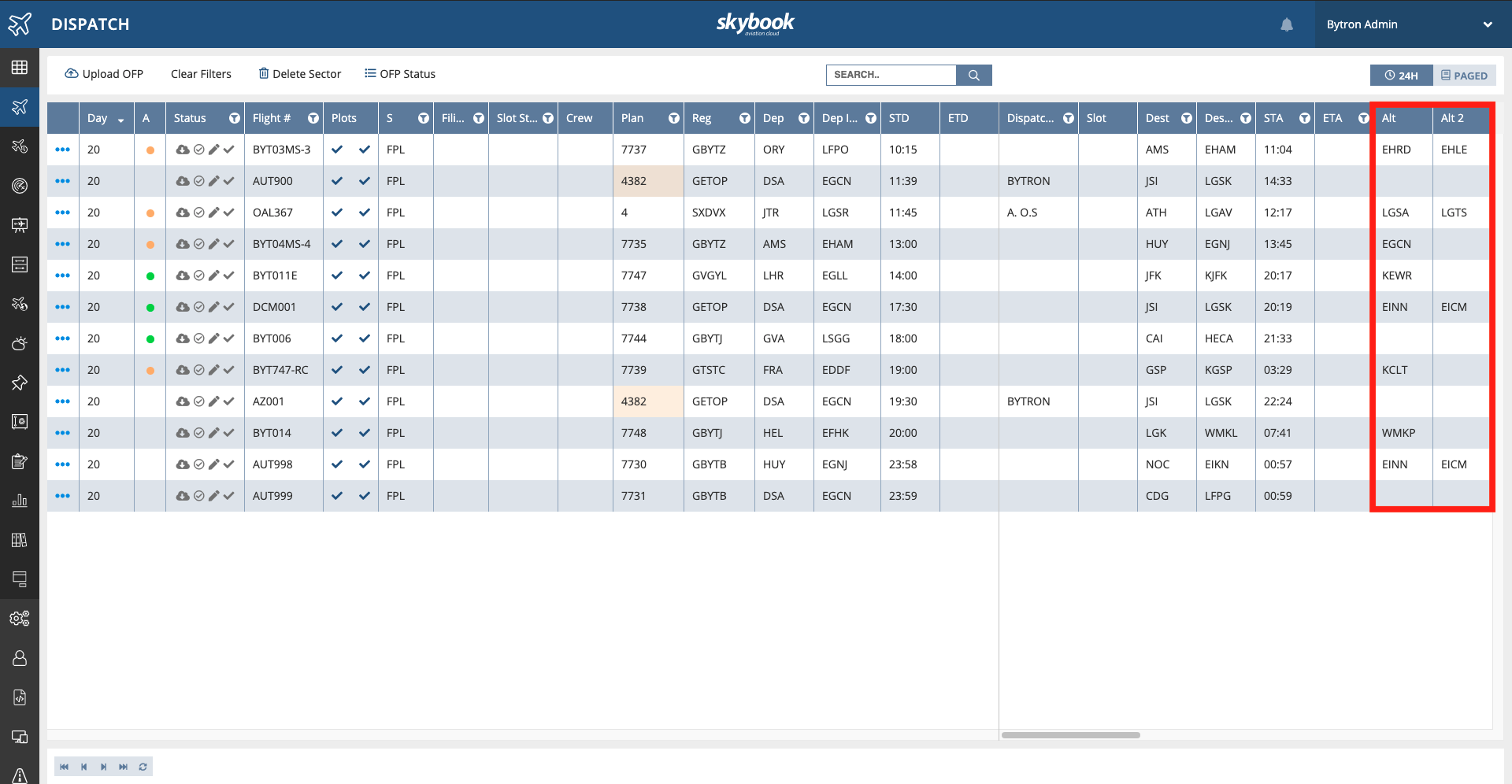 skybook dispatch alt columns