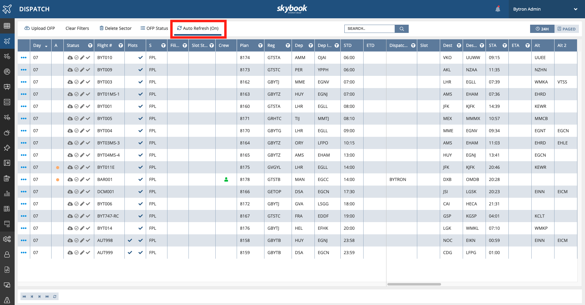 skybook dispatch auto refresh