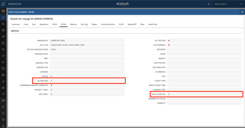 arrival flight data summary