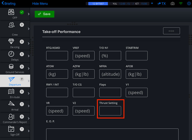 efb thrust settings