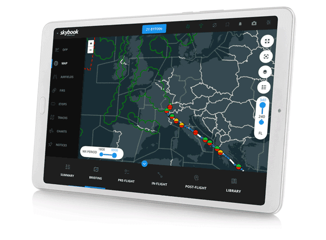 interactive weather map on efb ipad tablet device for pilots