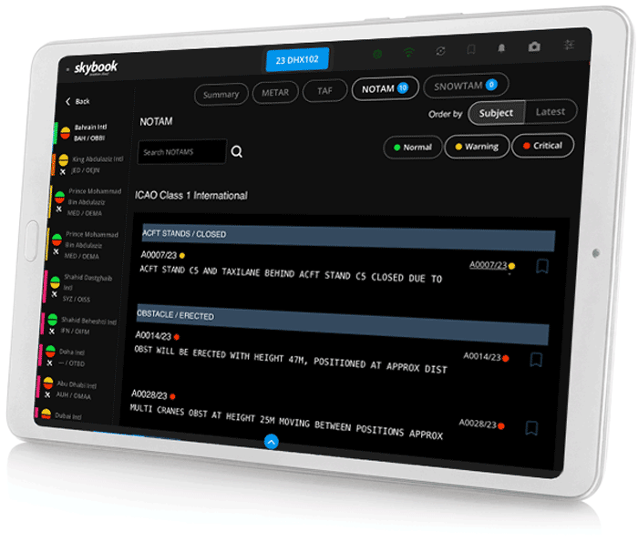 filtered notam data on efb