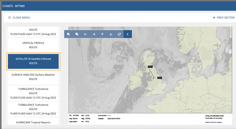 IR Satellite infrared route chart