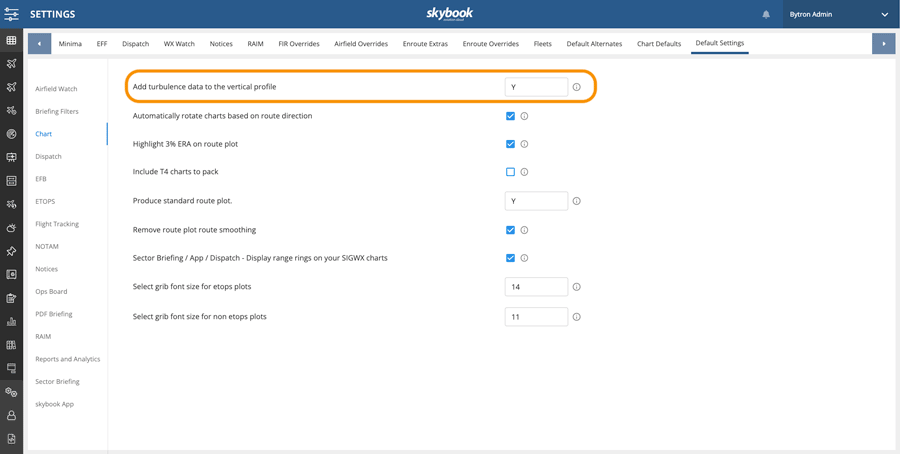 flight turbulance data settings