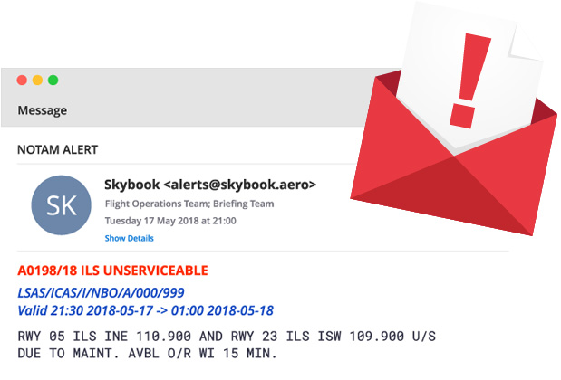 NOTAM email alerts and notifications