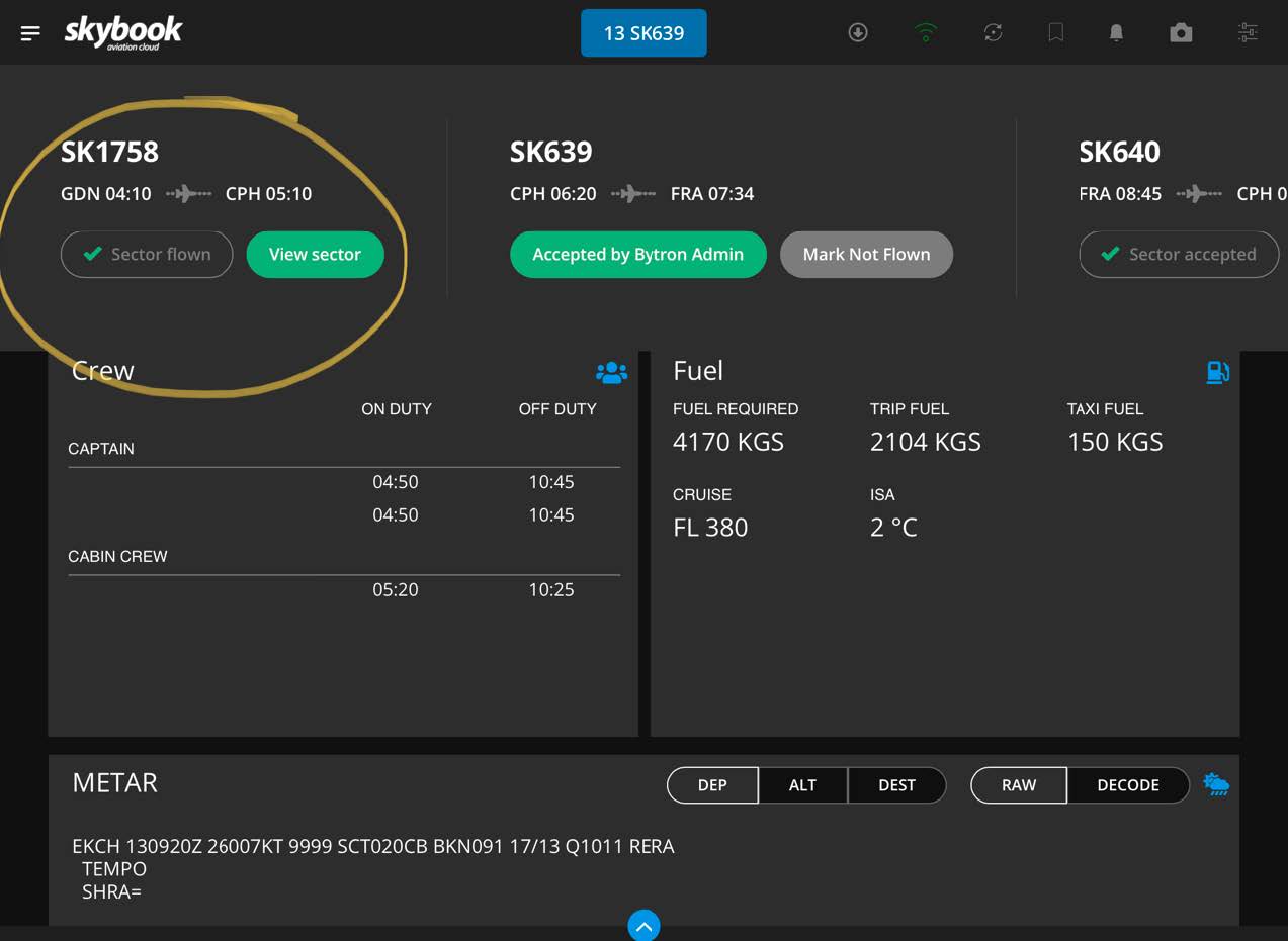 multi sector pilot efb