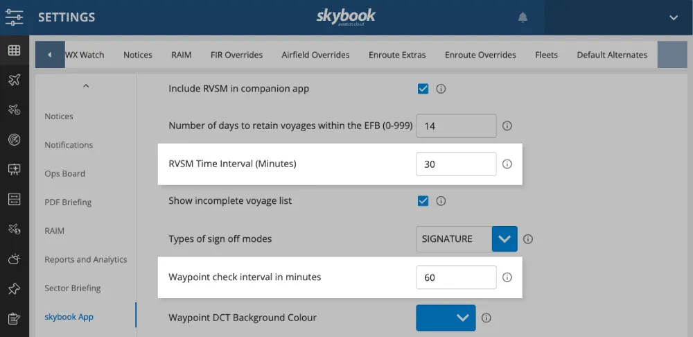 rvsm and fuel check reminders