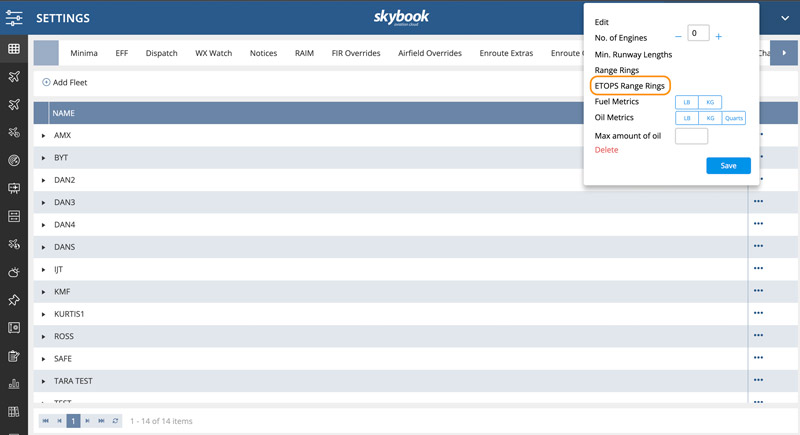 configure ETOPS/EDTO range ring radius