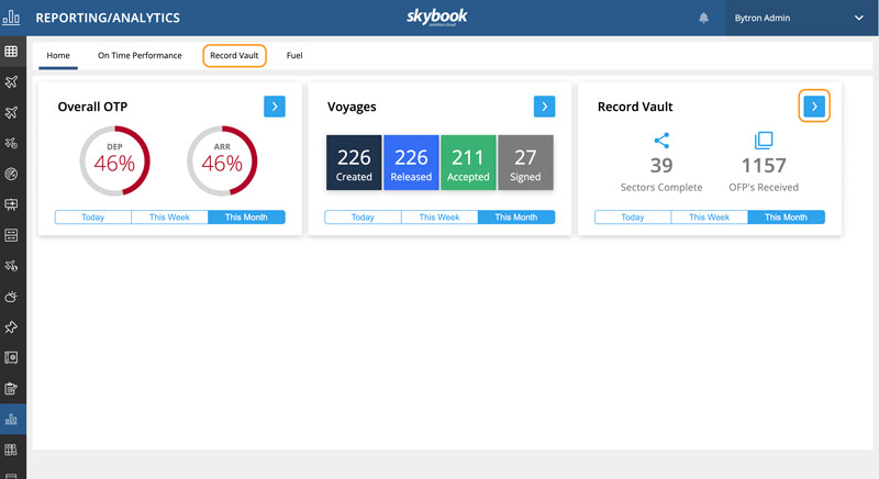 flight sector data within record vault in reporting & analytics