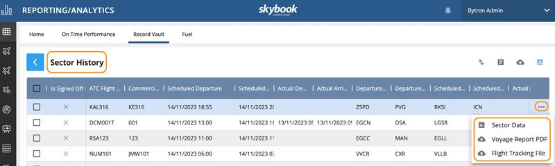 flight sector history data