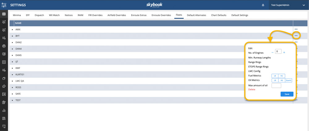 fleet settings for the lmc calculator