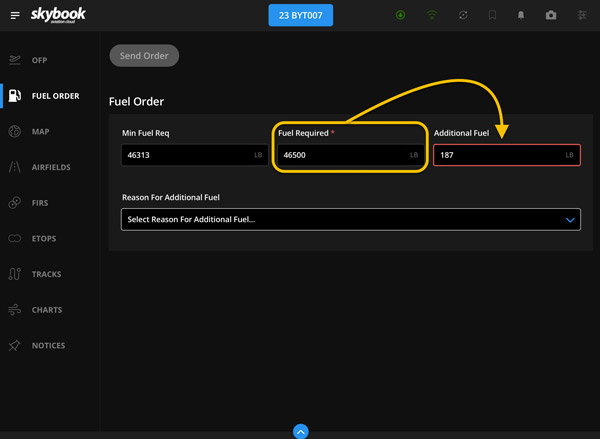 fuel order on efb