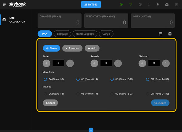 passenger settings lmc calculator