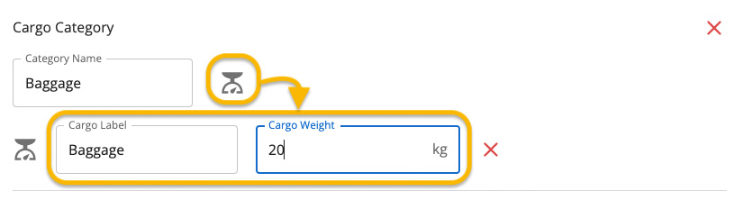 cargo category weight settings