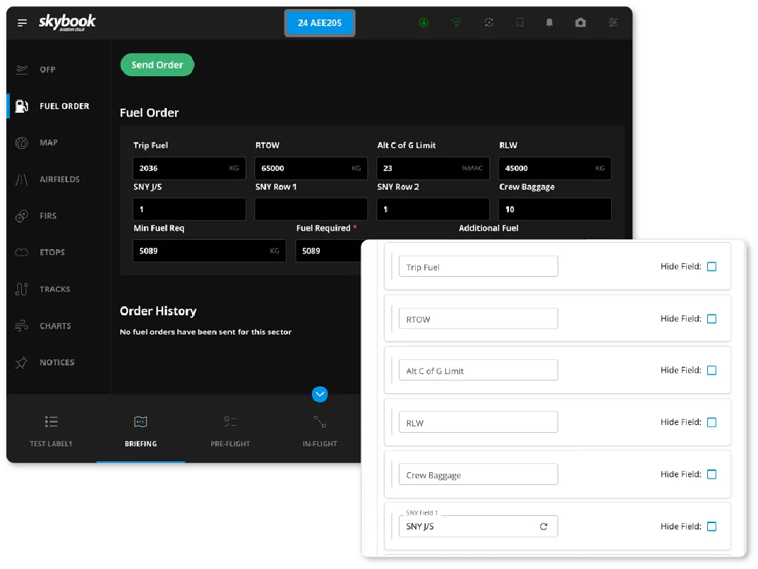 aviation fuel order efb customisation