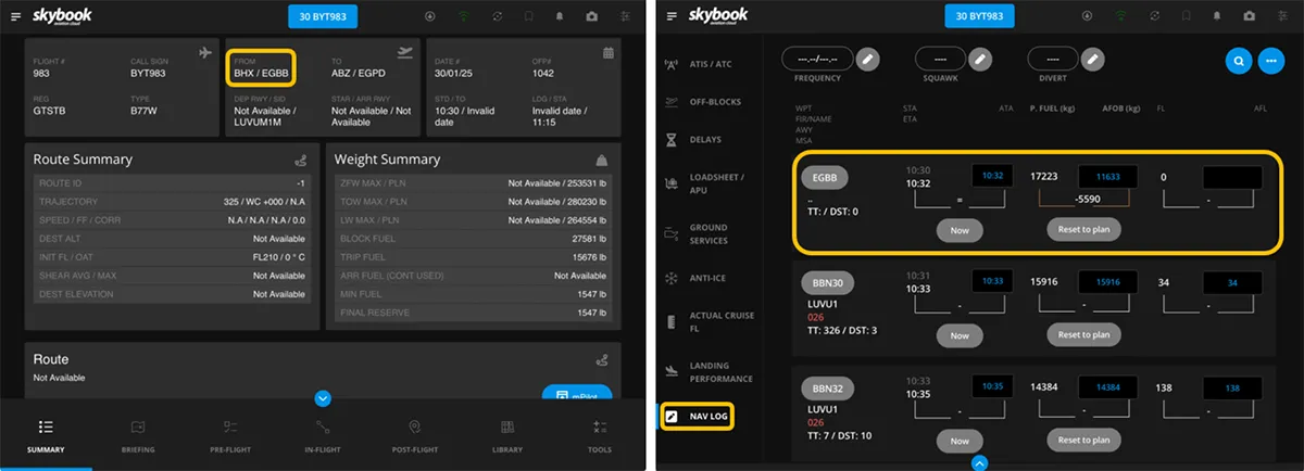 departure alternate airfield in nav log