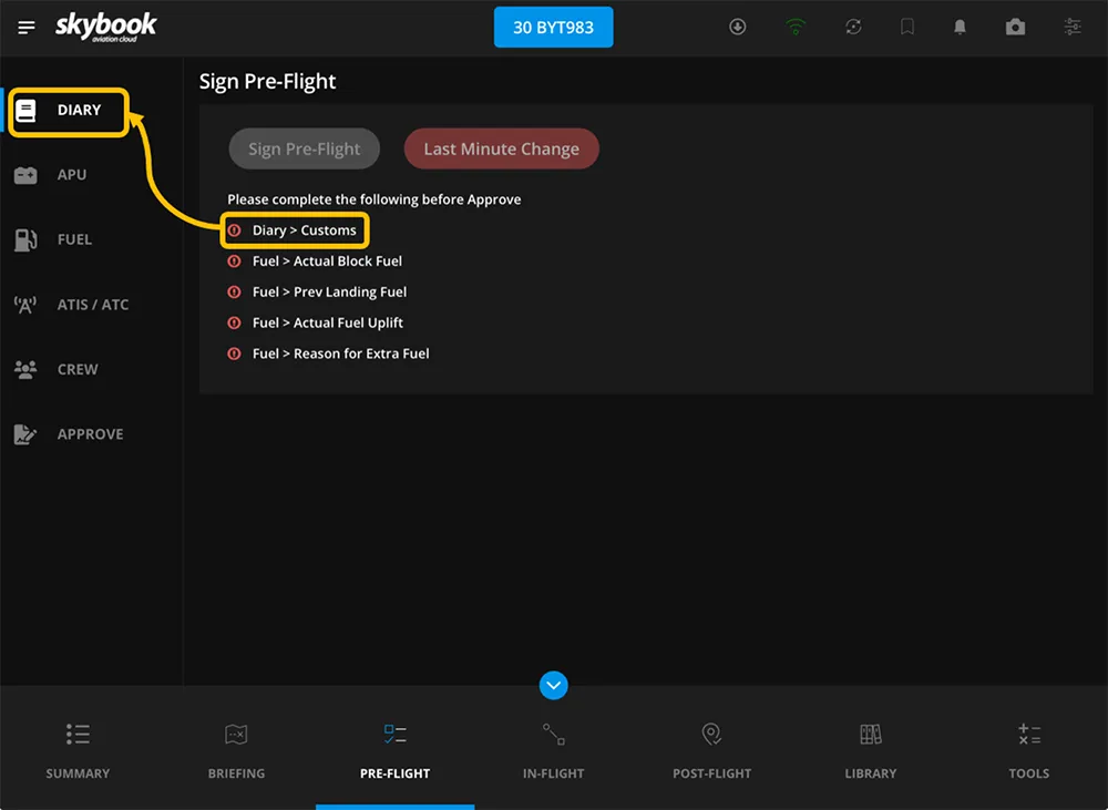 mandatory field prompt on efb