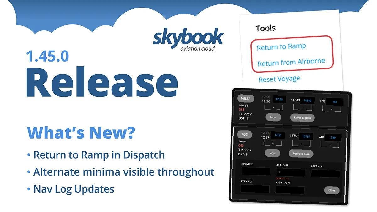 return to ramp dispatch and nav lo updates on the EFB app