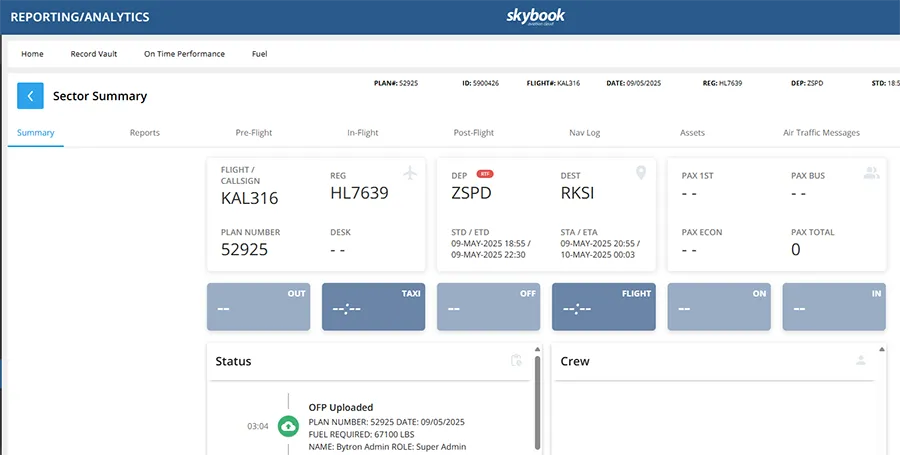 flight summary return to ramp data