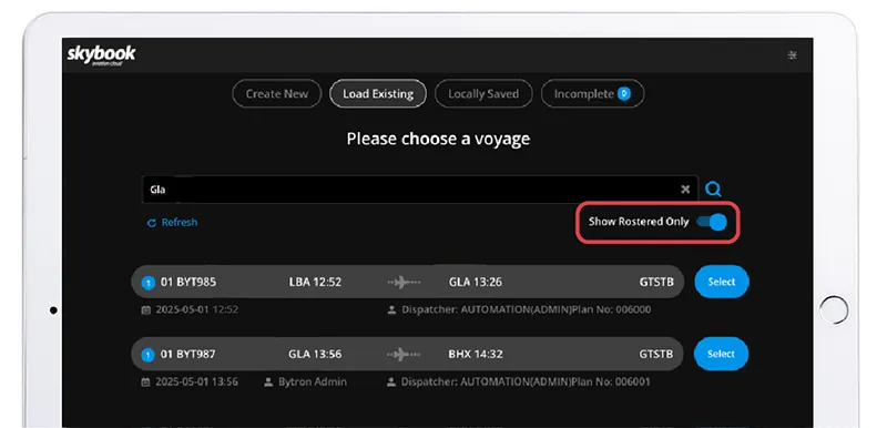 show rostered only voyages