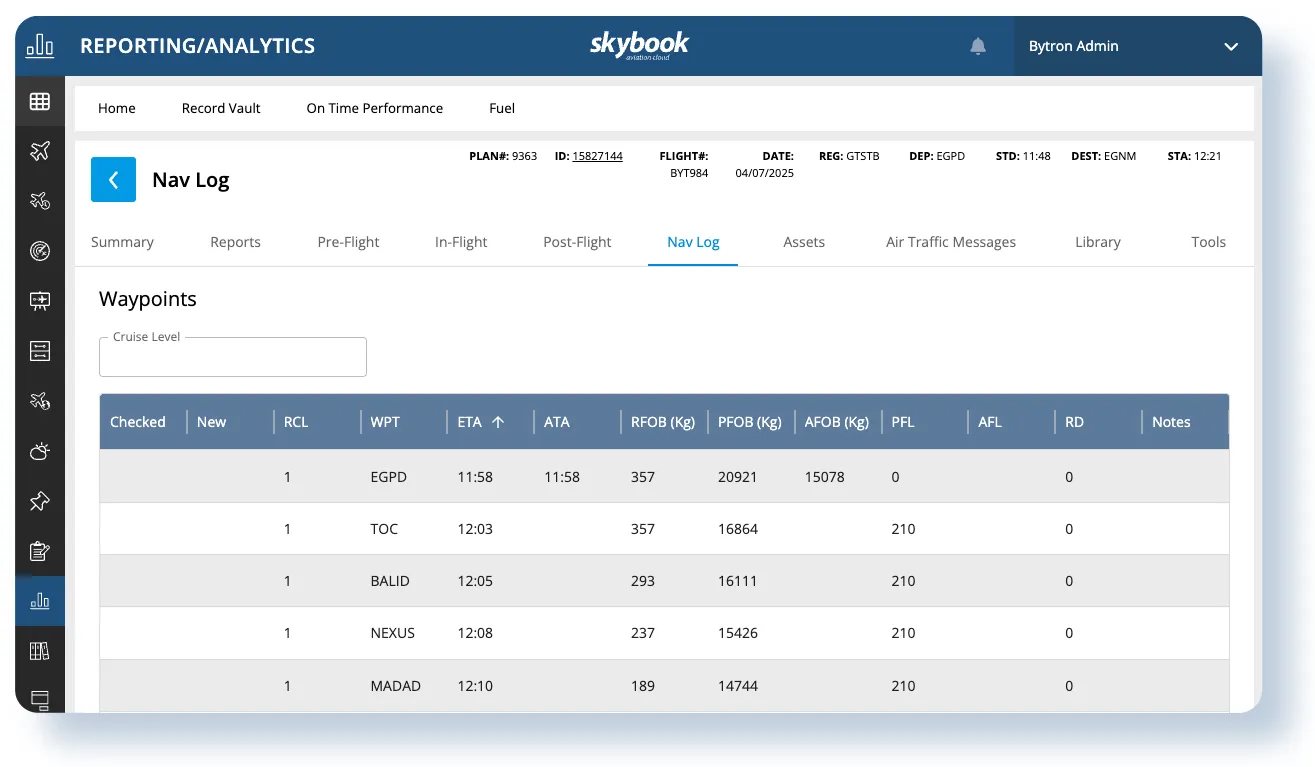 post flight nav log data