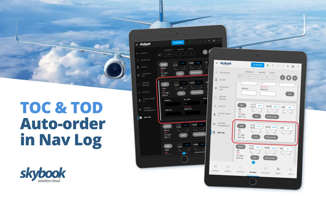 top of climb and top of descent on nav log efb application