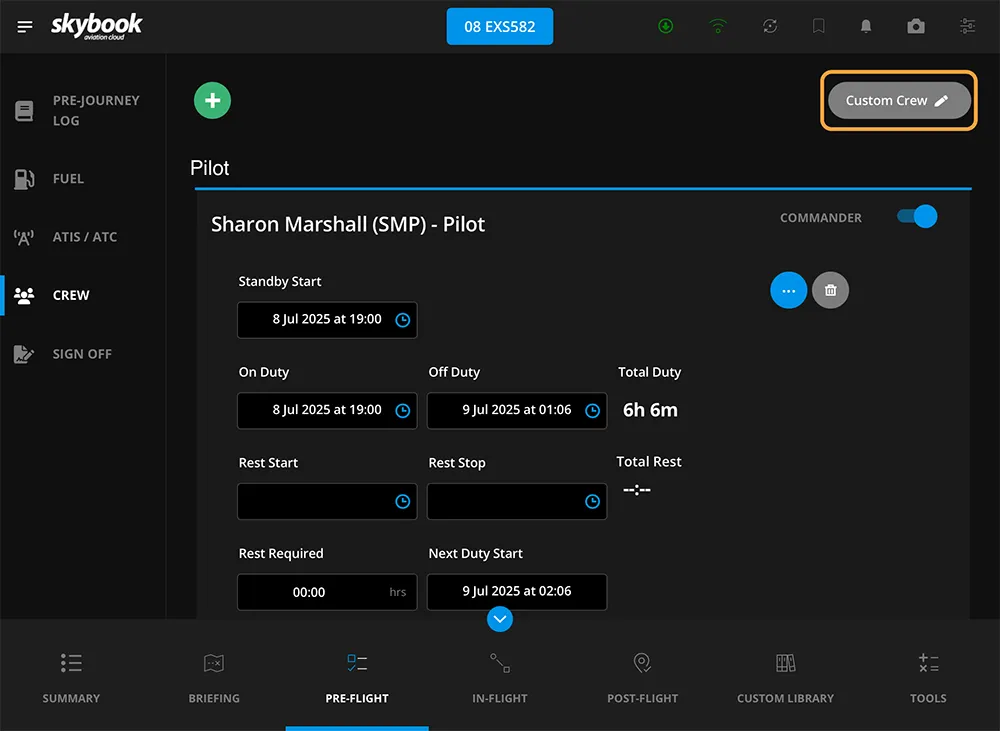 custom crew on efb app