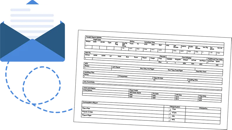 flight voyage report / journey log email