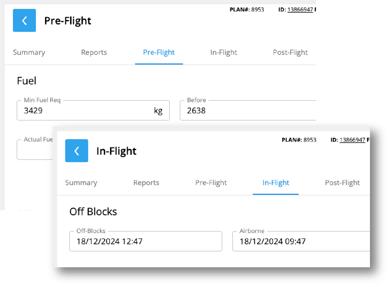 flight phase log information post flight