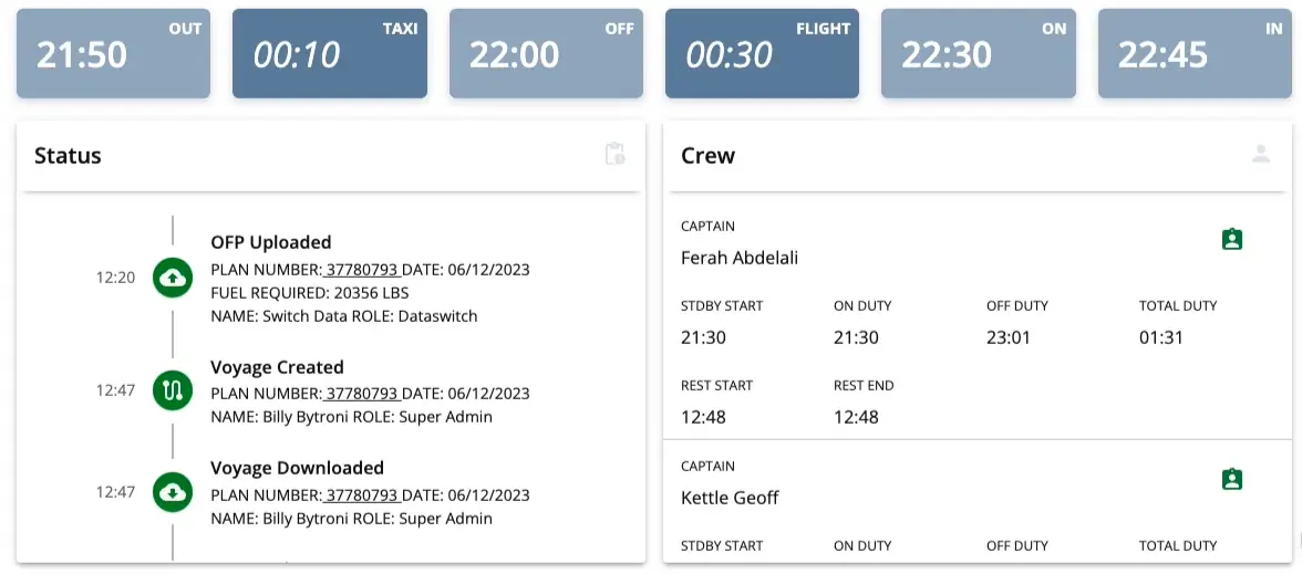 flight events timeline