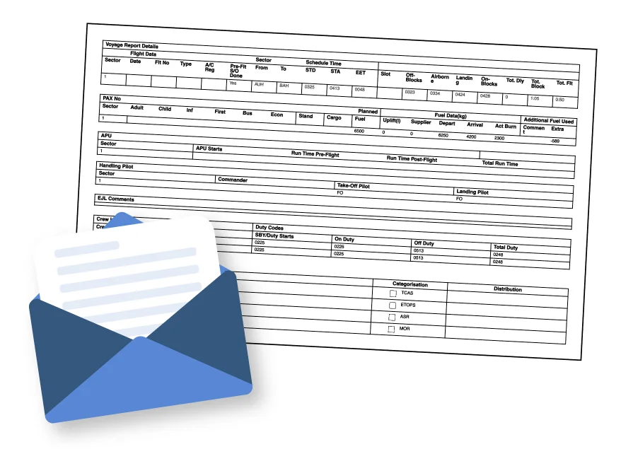 email post flight journey log voyage report