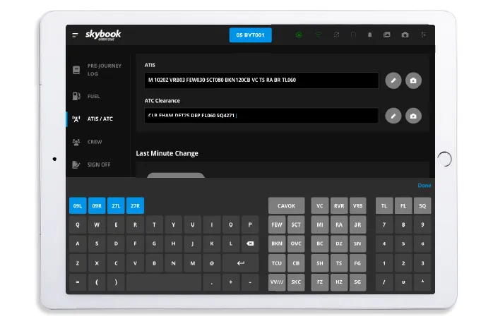 ATIS and ATC clearance input keyboard on efb