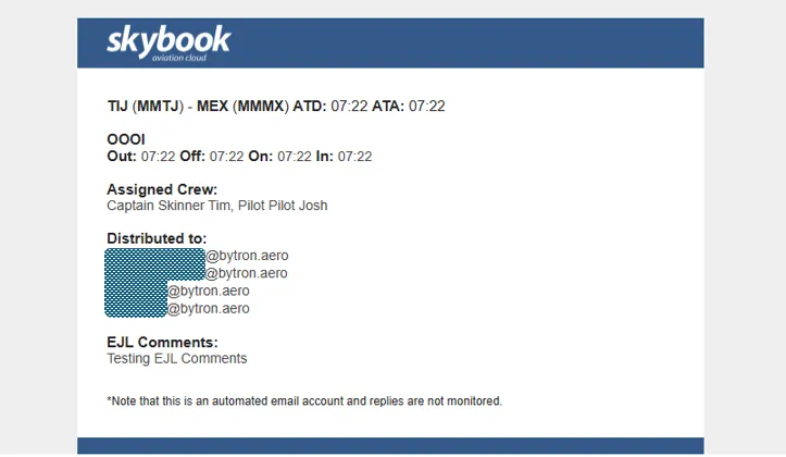 electronic journey log (ejl) email updates