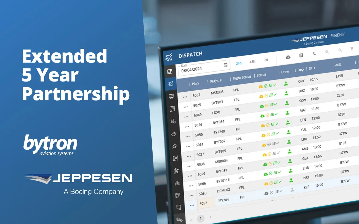 Bytron & Boeing Jeppesen Five Year Deal between flitebrief dispatch and aviator efb