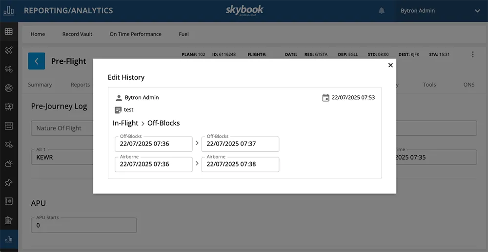 editable flight history data