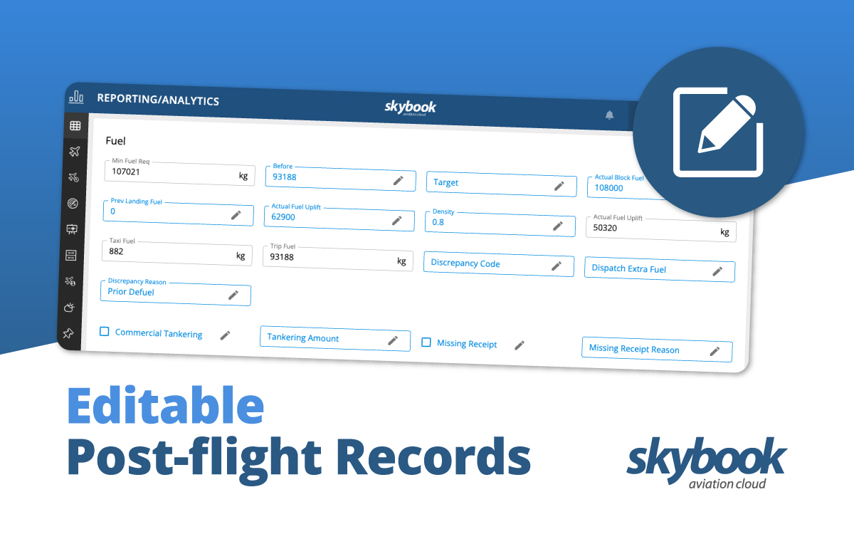 editable post-flight records data taken from the pilots flight log on the efb application