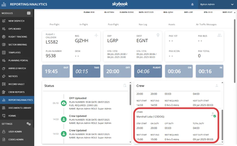 custom crew flight reports