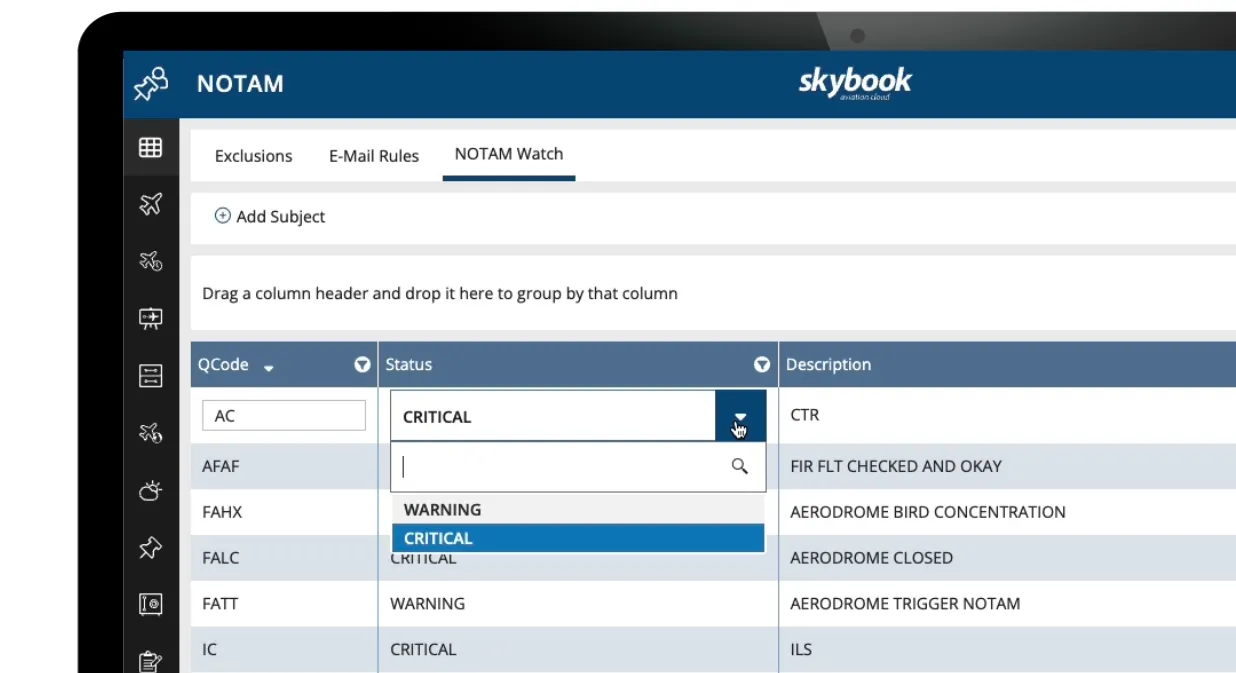 notam filters for dispatch