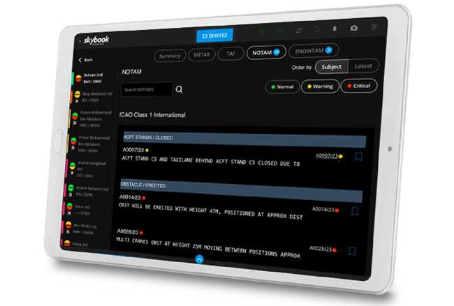 notam filtering and warnings on efb